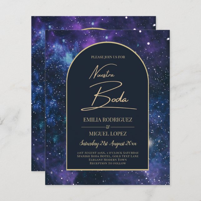 NUESTRA BODA Starry Night Lila Blue INBJUDAN (Fram/baksida)
