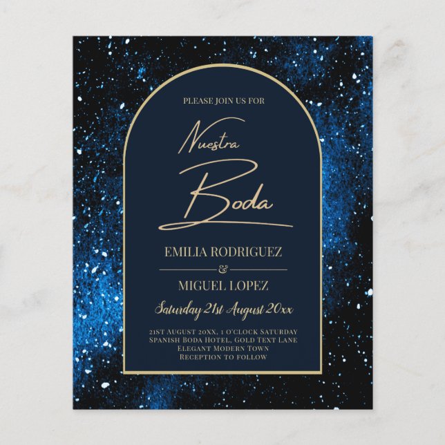 NUESTRA BODA Starry Night Navy Blue Guld INBJUDAN Flygblad (Framsidan)