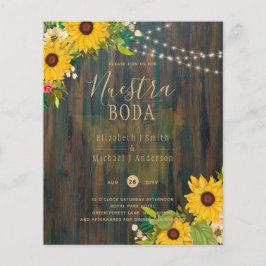 NUESTRA BODA Sunblommor Rustic Wood INBJUDAN Flygblad