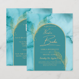 NUESTRA BODA Turquise Teal Guld Wedding INVITE