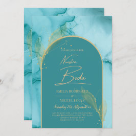 NUESTRA BODA Turquise Teal Guld Wedding INVITE Inbjudningar
