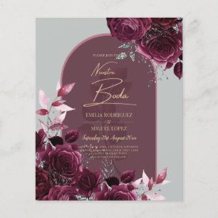 NUESTRA BODA VIN RÖD ROS INVITACIONER FLYGBLAD