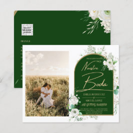 NUESTRA BODA Vit ros Spanska fotoInbjudningskort