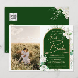 NUESTRA BODA Vit ros Spanska fotoInbjudningskort Inbjudningar