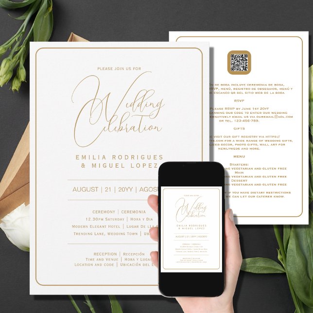 Nuestra Boda | WHITE GULD Bröllop inkl. uppgifter  Inbjudningar (Skapare uppladdad)
