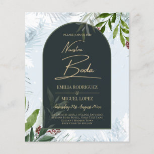 NUESTRA BODA Winter Greenery bröllopsinbjudan Flygblad