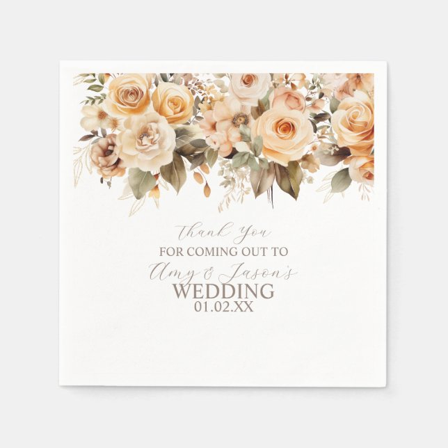 Nuetral Beige Floral Botanical Wedding Brown Pappersservett (Framsidan)