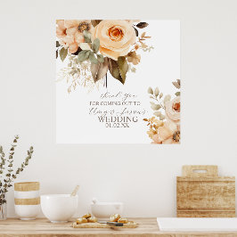 Nuetral Beige Floral Botanical Wedding Brown Poster