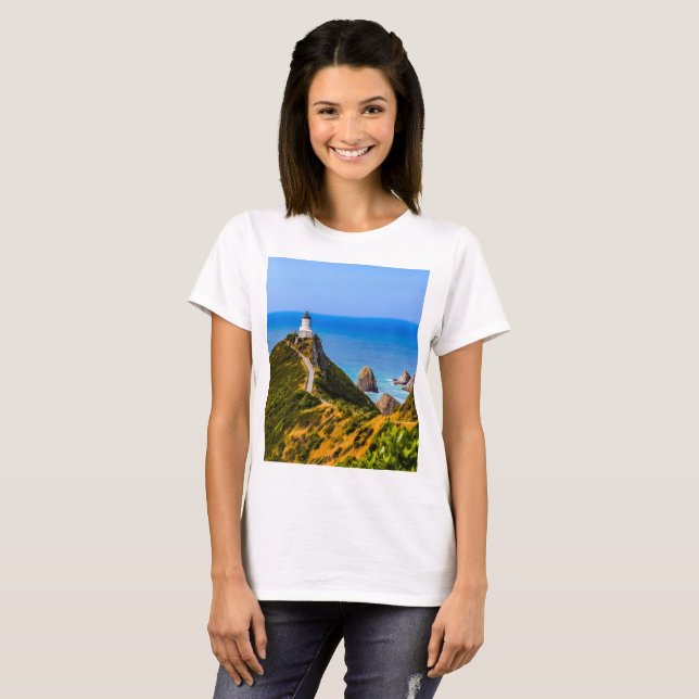 Nugget Point fyr, Nya Zeeland T Shirt (Hel framsida)