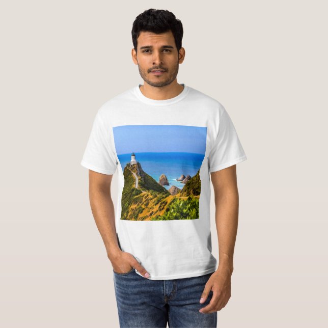Nugget Point fyr, Nya Zeeland T Shirt (Hel framsida)