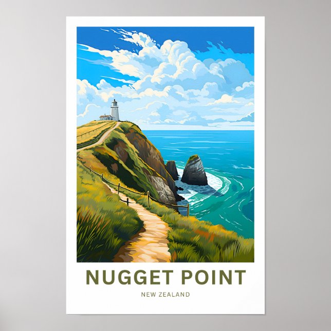 Nugget Point New Zealand Travel Skriv ut Poster (Framsidan)