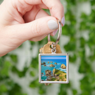 Nugget Point-öarna, Nya Zeeland Fyrkantig Silverfärgad Nyckelring
