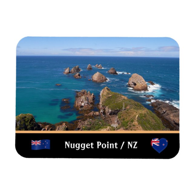 Nugget Point Sten Circle/Nya Zeeland Magnet (Horisontell)