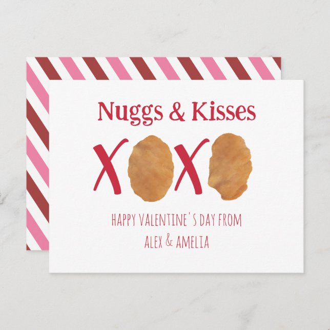 Nuggs Kisses Chicken Nuggets Pun Valentine Rand Vykort (Fram/baksida)