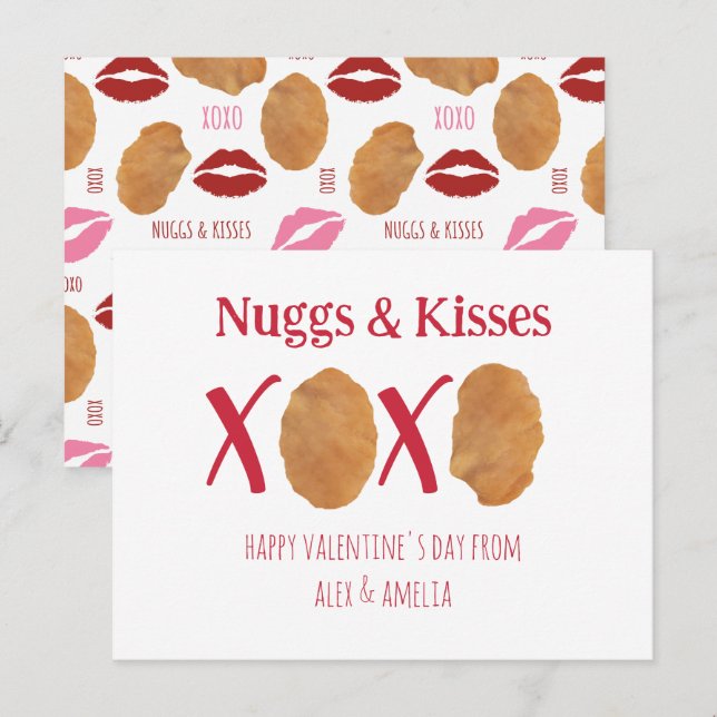 Nuggs & Kisses Chicken Nuggets Punny Valentine Vykort (Fram/baksida)