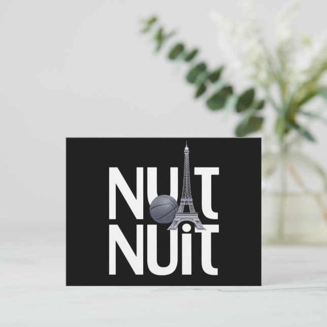 Nuit Nuit Basketnatt Franska Ord Paris Torn Vykort (Stående Fram)