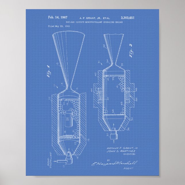 Nukleär isotopmotor 1963 Patent Art Blueprint Poster (Framsidan)