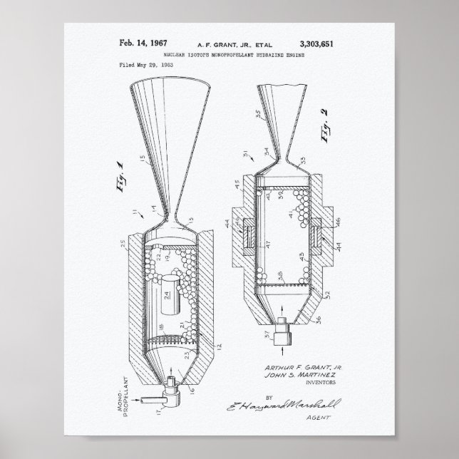 Nukleär isotopmotor 1963 Patent Art White Papper Poster (Framsidan)