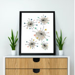 Nukleär starburst i mitten av århundradet Modern f Poster<br><div class="desc">I denna moderna konst i mitten av århundradet ser man hur man skjuter stjärnsprängningar i färg av turkosblått,  orange,  tan,  grönt,  blått och svart. Det här kommer att göra ett fantastiskt tillägg till din reflexretor!</div>