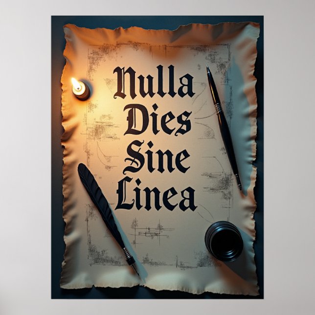 Nulla Dies Sine Linea Mörk Academia Poster (Framsidan)