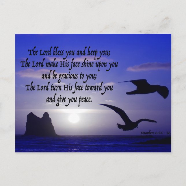 num 6:24-26 på dubbla fågelblues vykort (Framsida)