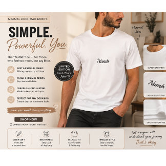 Numb minimalist t-shirt för män | Emotionell estet