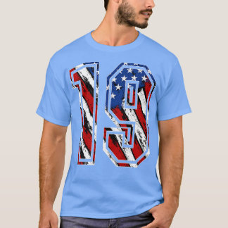 Number 19 Red White and Blue American Flag 19 Jers T Shirt