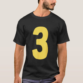 Number 3 big and bold in yellow  t shirt
