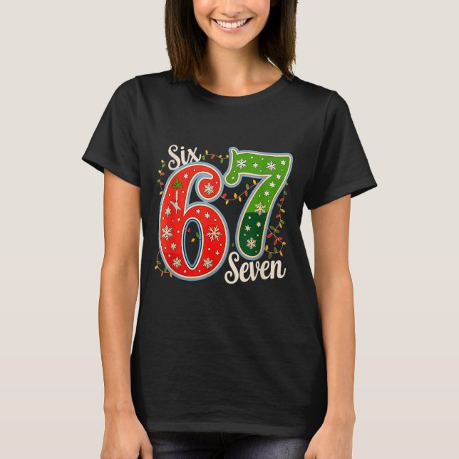 Number 67 Funny Six Seven 6 7 Meme Christmas Light T Shirt (Framsida)