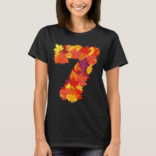 Number 7 7th Birthday Seven Thanksgiving Fall Happ T Shirt (Framsida)