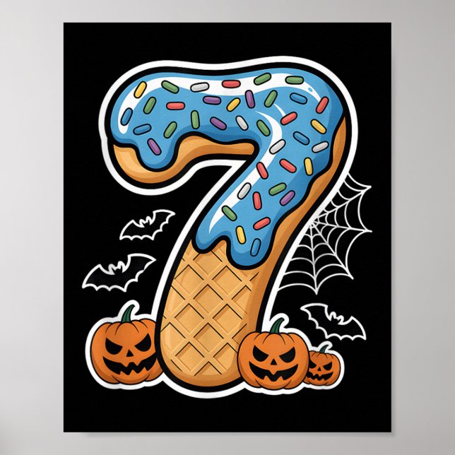 Number 7 Ice Cream Seven Halloween Pumpkin Men Wom Poster (Framsidan)