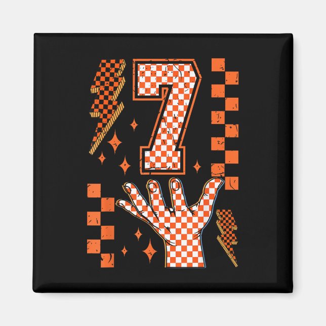 Number 7 Matching 67 Meme Checkered Halloween Cost Magnet (Framsidan)