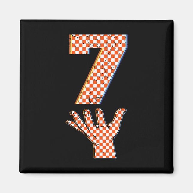 Number 7 Matching 67 Meme Checkered Halloween Cost Magnet (Framsidan)