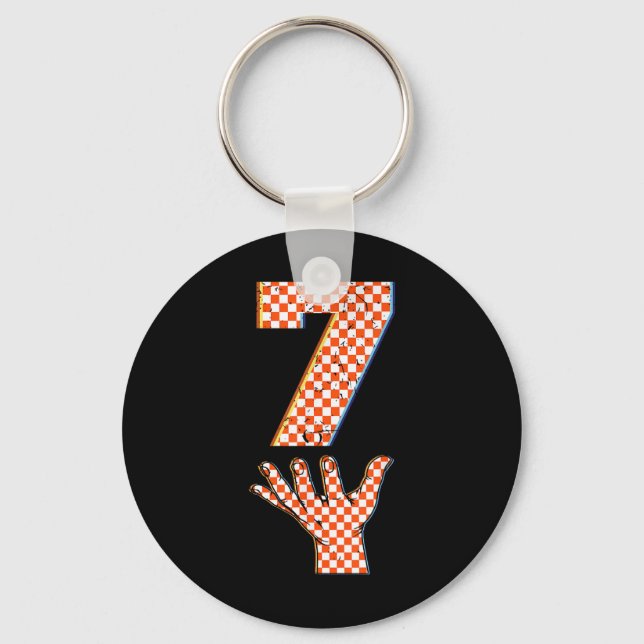 Number 7 Matching 67 Meme Checkered Halloween Cost Nyckelring (Framsida)
