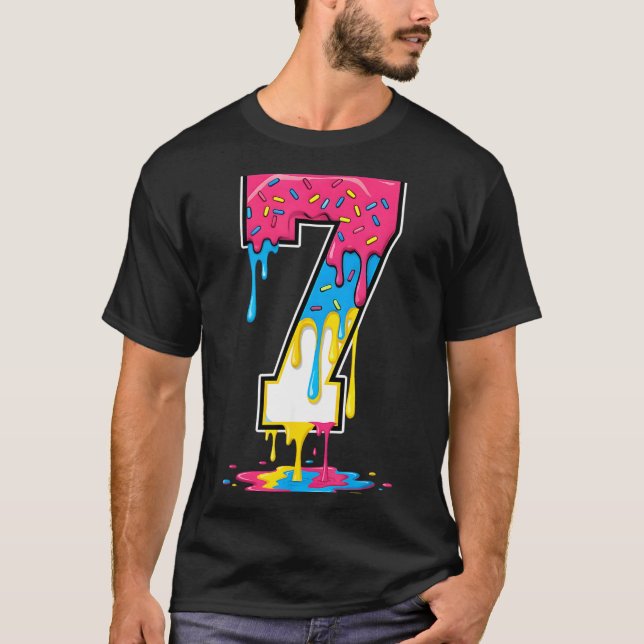 Number 7 Team Srts Ice Cream Drip Matching Varsity T Shirt (Framsida)