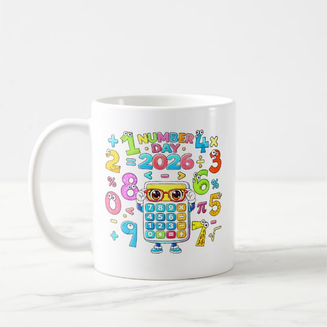 Number Day 2026 Calculator Math Design for Kids Kaffemugg (Vänster)