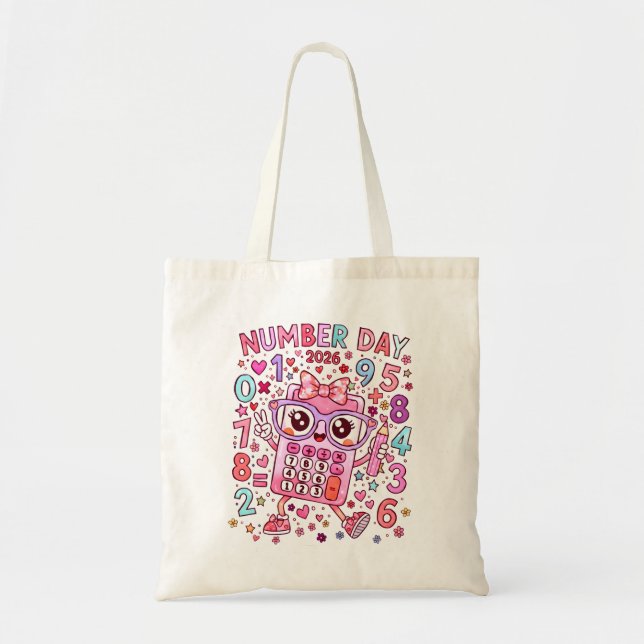 Number Day 2026 Cute Calculator Math Tote Bag Tygkasse (Framsidan)