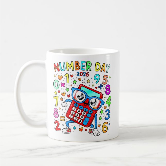 Number Day 2026 Cute Maths Calculator Mug Kaffemugg (Vänster)