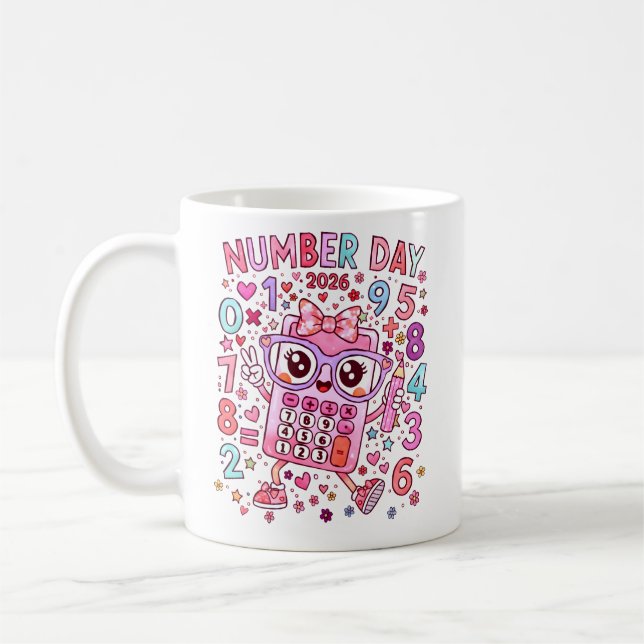 Number Day 2026 Cute Pink Maths Calculator Mug Kaffemugg (Vänster)