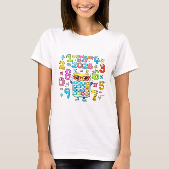 Number Day 2026 Färgrik Miniräknare Math T Shirt (Framsida)