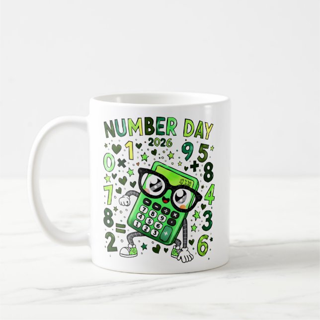 Number Day 2026 Green Maths Calculator Mug Kaffemugg (Vänster)