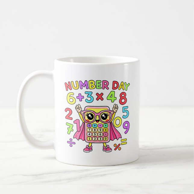 Number Day Cute Calculator Character Design Kaffemugg (Vänster)
