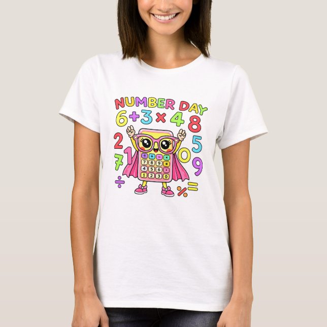 Number Day Cute Calculator Character Math T Shirt (Framsida)