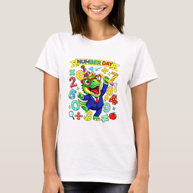 Number Day Dinosaur Math T Shirt for Kids (Framsida)