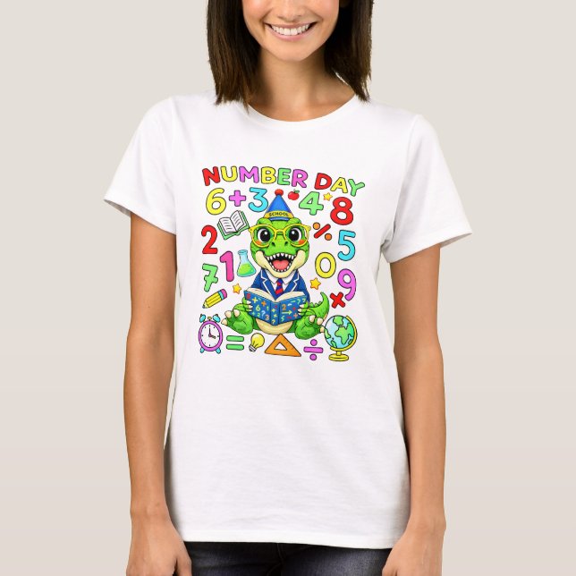 Number Day Dinosaur Maths T Shirt for Kids (Framsida)
