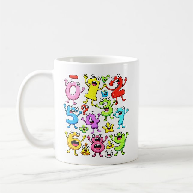 Number Day Funny Cartoon Numbers Design for Kids Kaffemugg (Vänster)