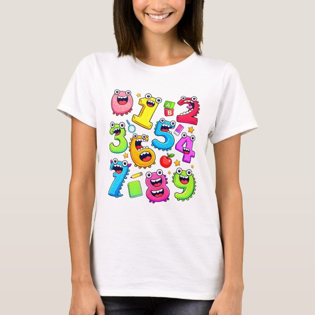 Number Day Funny Cartoon Numbers T Shirt (Framsida)