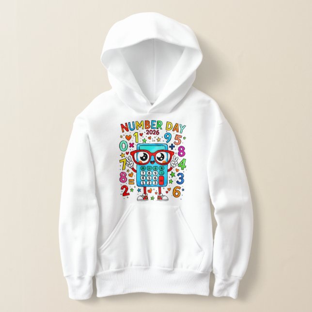 Number Day Kids Hoodie | Fun Maths Robot Numbers T Shirt (Laydown)