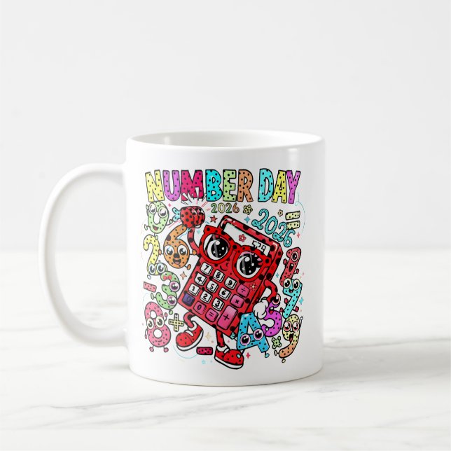 Number Day Maths Mug | Fun Calculator Character Kaffemugg (Vänster)
