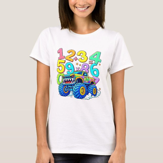 Number Day Monster Truck Maths T Shirt (Framsida)